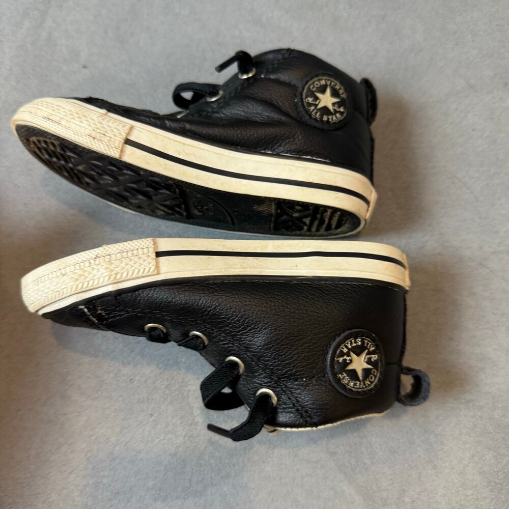 Converse All Star Chuck Taylor Black Leather High Tops Shoes Sneakers Size 6 - Picture 7 of 11